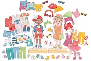 Hape Puzzle en Bois Je M'habille avec Mes Vêtements Aimantés - 66 Pièces, Jeu Enfant 3 Ans Apprentissage des Couleurs, Textures, Motifs - Cadeau Anniversaire, Maternelle - Figurines Garçon et Fille