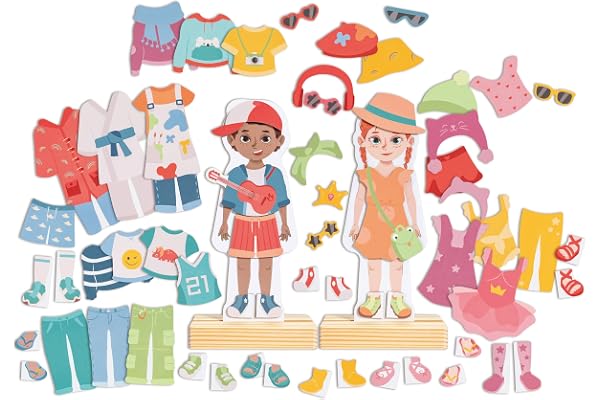 Hape Puzzle en Bois Je M'habille avec Mes Vêtements Aimantés - 66 Pièces, Jeu Enfant 3 Ans Apprentissage des Couleurs, Textures, Motifs - Cadeau Anniversaire, Maternelle - Figurines Garçon et Fille