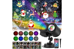 YAZEKY YAZAKY Proiettore Natale Esterno, Proiettore Luci Natale per Esterno Interno con 12 Diapositive e 10 Effetti di onde d'acqua, LED Luci Natalizio (16 diapositive e 10 colori)