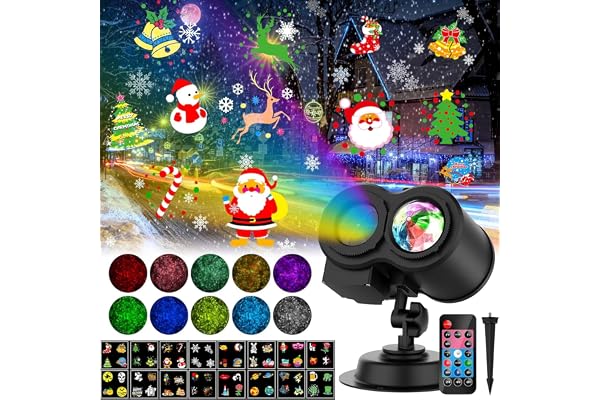 YAZEKY Projecteur Noel Exterieur Interieur, Projecteur LED Extérieur Noël avec 16 Diapositives et 10 Couleurs Océan, Télécommande, Minuteur, Lampe Flocon de Neige Decoration pour Noel Exterieur Fête