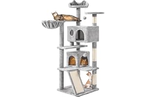 Yaheetech Rascador para Gatos 146 cm Árbol para Gatos Medinos Castillo Juego de Gato Gatitos Mascotas, con Alfombra Rascadora Gris Claro