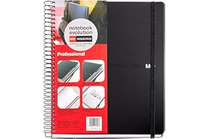 Miquelrius - Cuaderno A5 Evolution Professional 120 Hojas de 70 g/m², 100 Cuadrículadas + 20 Lisas, Tapa Polipropileno Negro, Cierre de Goma, Bolsillo de Cartón y 3 Separadores Movibles (1 con regla)
