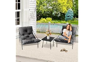 FUOIDYE BalkonmöBel Set 3 Teilig, Gartenmöbel Set, Balkonmöbel Kleiner Balkon, Balcony Furniture mit Glastisch & Stahlgestell, Balkon Set 2 Personen, Garden Furniture Sets für Hof, Terrasse, Innen (Grau)