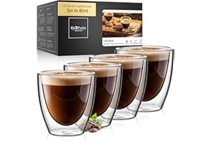 ElbFuchs® Tasse double paroi espresso [4x 80ml] IDÉE CADEAU | Tasse espresso transparente | Verre double paroi | Tasse à café original | Tasses à expresso double paroi