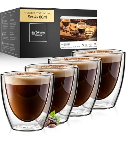Lot De 6 Tasses à Expresso Double Paroi - 80 Ml - Avec Cuillères - Verre Borosilicate - Lave-Vaisselle Safe