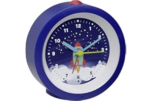TFA Dostmann 60.1033.06 - Despertador analógico Infantil con diseño de Cohete, Astronauta, sin tictac, Cohetes espaciales, plástico, 105 x 41 x 105 mm, Color Azul
