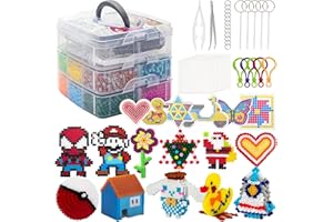‎SUNDAYMOT Sundaymot Bügelperlen Set, 10600 Stück Steckperlen mit Aufbewahrungsbox, Platten, Benutzerführung, DIY Gestalten von Schmuck, Deko, Verzierungen und 3d Kinder Geschenk Bastelideen（5mm）