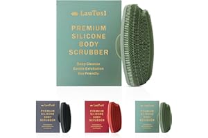 LauTus1 Silicone Body Scrubber - Gentle Exfoliating Shower Brush with Suction Handle & Hook, Soft Loofah Alternative for Men, Women, All Skin Types - Sage Green