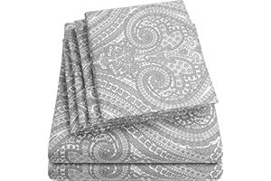 Sweet Home Collection 6-częściowy zestaw pościeli 1500 wątków delikatna mikrofibra głęboka kieszeń zestaw - dodatkowe poszewki na poduszki, wartość, królowa, szary paisley