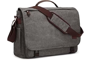 S-ZONE 17.3 Inches Laptop Messenger Bag Extra Large Men Canvas Briefcase Crossbody Satchel Shoulder Bag with Luggage Sleeve