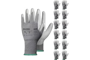 PACIFIC PPE 12 Paar PU Beschichtete Sicherheitshandschuhe, Mehrzweck Arbeitshandschuhe für Herren, Nahtloses Strick, Power-Grip, Grau, XL