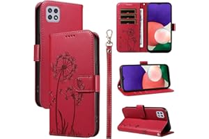 Bravoday Handyhülle für Samsung Galaxy A22 5G Hülle, Premium PU Lederhülle Klappbar Tasche Klapphülle mit Magnet Kartenfach Standfunktion Schutzhülle für Galaxy A22 5G, Rot
