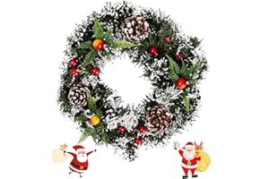 Jinlaili Wieniec bożonarodzeniowy 30 cm, sztuczny wieniec bożonarodzeniowy na drzwi wejściowe, girlanda bożonarodzeniowa, wieniec na drzwi, wianek z jagodami, Boże Narodzenie, dekoracja na drzwi,