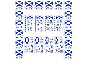 AhfuLife Scotland Temporary Tattoos for Burns Night Decorations, 24 Sheets Scottish Flag Tattoo Transfer Stickers for St. Andrew's Day Euro Football Scotland Party Decorations
