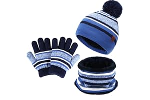 Bequemer Laden Niños Invierno Tricotar Cálido Gorro Sombrero Bufanda Guantes Establecer con Gorra con pompón Forro Polar por Niños Niñas Edad 2-7