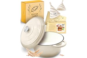 ‎KRUSTENZAUBER KRUSTENZAUBER Gusseisen Topf als Schmortopf mit Deckel - 26cm Emaille Topf als Gusseisen Bräter oder Brotbacktopf - Backofengeeigneter Dutch oven Cast Iron Pot als hochwertiger Kochtopf inkl. Rezepte