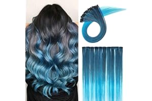 Silk-co Extension Clip Capelli Colorati Lisci 10pz Clip in Extension Parrucchini per Bambini Accessore per Capelli Hairpiece-Blu Scuro a Cielo Blu