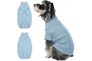 Lelepet Dog Jumpers Winter Dog Pullover, Knitted Warm Turtleneck Dog Christmas Sweater for Cold Weather, Soft Dog Knitwear for Medium Dogs Boys Girls Pet Vest Outfit Cat Sweater, Blue, M