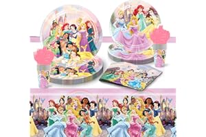 SYKEROUT Set di stoviglie per Feste da Principessa,Disney, 81 Pezzi, Set di stoviglie per Feste di Compleanno, Kit Compleanno Princess,Set di Piatti da Principessa, Tazze, tovaglioli, tovaglioli, tovaglia ECC…
