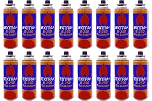 DISPAU Pack de Cartuchos de Gas Butano 220g, 100% Butano Puro, para Hornillos, Quemadores y Cocinas Portátiles, con Válvula de Seguridad (16 BOMBONAS)