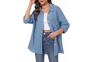 Aottori Muślinowa bluzka damska, elegancka, 100% bawełna, oversize, długa bluzka z długim rękawem, nowoczesna koszulka, luźna koszulka z długim rękawem, tunika