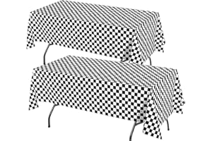 Newthinking Checkered Racing Party Table Cloth, 2 Pack 54" X 108" Rectangular Wipe Clean Plastic Table Cover for Party Decorations, Racing, Birthday Party Supplies(Black and White Checkered)