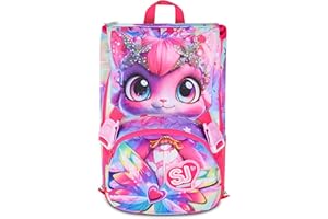 SJ GANG STYLE JAM GANG Zaino Scuola Estensibile Big CATLED, Fucsia, Zaino con Divisorio Interno, Tasca Superiore con Occhi LED, Tasca per Borraccia, 24 L, Zaino Scuola Elementare, Bambina