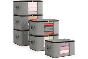 unycos - Cajas para Almacenaje de Ropa x 6【60L】 Bolsas Plegables con Ventana Transparente, Doble Cremallera y Asas Reforzadas, Organizador de Toallas, Edredones, Juguetes | Hasta 12 kg (Grey/Coffee)