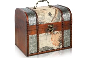 Brynnberg Skrzynia na skarby 21 x 17 x 18 cm, drewniana skrzynia na skarby, styl vintage, piraci, poszukiwanie skarbów, drewno masywne, brązowe, styl kolonialny, kasetka rolnicza, skrzynia piracka,