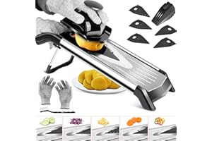 MASTERTOP Mandoline Cuisine Professionnelle en Inox avec Lame Tranchante en V, Mandolina Japonaise pour Tranche/Julienne, Mandoline Coupe-légumes Multifonctionnel de Différents Epaisseurs
