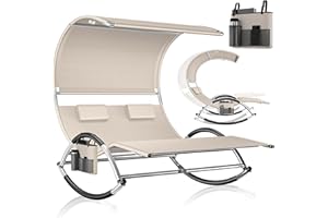 KESSER® Tumbona Doble | con toldo, Funda para Almohada | para 2 Personas | Tumbona de relajación | Tumbona de jardín | Superficie de Descanso ergonómica | Carga de 220 kg Beige