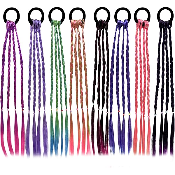 EIYVPRA 12 Stück Bunte Haarsträhnen Für Kinder - Farbverlauf Zöpfe Mit Gummiband Für Party & Festival