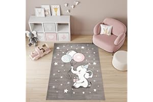 TAPISO Baby Tappeto Gioco Bambini Sala Giochi Cameretta Bambini Ragazzi Camera Morbido Motivo Astratto Animale Elefante Palloncini Stelle Multicolore Sfondo Taupe Pelo Corto 140 x 200 cm