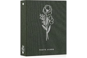 Lanpn Photo Albums A4 100 Photos, Linen Cover Acid Free Pocket Photo Book Picture Album Holds 100 Portrait Only A4 Picture (Green,21x30 cm)