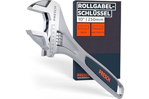 PRESCH Adjustable Spanner 250 mm - Laser Engraved Scale 35 mm (Metric & Inch) - High Precision Milled for Best Grip - Robust, Adjustable Wrench - High Quality English Tool