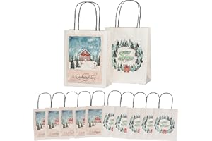 100% Mosel torebki na prezenty na Boże Narodzenie, z motywem akwareli, 12 sztuk (18 x 23 x 9 cm), torebki bożonarodzeniowe z naturalnego papieru bez drzew, opakowanie prezentowe w stylu skandynawskim