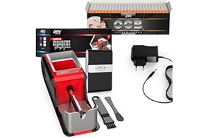 JEVX Maquina Liadora de Tabaco + 200 Tubos de Cigarrillos con Filtro OCB + Pitillera - Entubador Electrico para Llenado de Cigarros - Entubadora Electrica para Liar Tubos de Tabaco Picado Rojo