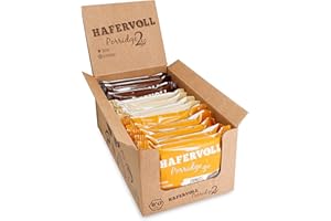 ‎HAFERVOLL HAFERVOLL Porridge2go Mixbox, 3 Riegel: Sorten Erdnuss, Haselnuss und Mandel-Kokos, 13 x 55g Müsliriegel, Bio-zertifiziert, Vegan, ohne Zusatz von Zucker, mit Nussmus