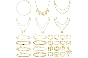 Kakonia 29Pz Oro Anelli Bracciale Oro per Le Donne Oro Puro Initial Collana Layered Collana Set per Le Donne
