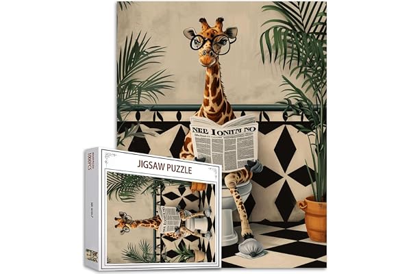Tucocoo Girafe Mignonne sur les Toilettes - Puzzle 1000 Pièces pour Adultes - Art du Bain Nordique - Décoration de la Maison - Activité Familiale Parfaite