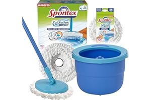 Spontex Kit balai serpillère Full Action X'TRA et seau essoreur - Système de rinçage et d’essorage facile à 360° - Nettoie les sols stratifiés, planchers et carrelages - 2 recharges incluses