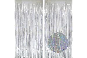 Lericttor 2 Pezzi 3,3ft x 8,2ft Tenda Metalliche, Brillantini Argento Tende Foil in Lamina, Tende di Orpello Frange Frangia Tende Festa Sfondo per Nozze Compleanno Festa Decorazioni