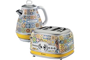 Ariete Positano Jug Kettle & 4-Slice Toaster Set, Italian Tile Design, Vintage-Inspired Breakfast Set