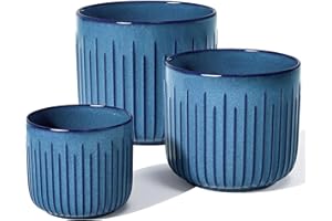 ‎LE TAUCI LE TAUCI Zestaw Ceramicznych Doniczek na Rośliny, 21+17.5+14.5 cm Wewnętrzne Doniczki na Rośliny, Doniczki Kwiatowe z Otworami Odpływowymi, Zestaw 3, Reaktywne Szkliwo Oceaniczny Błękit