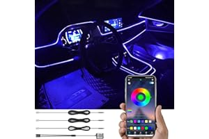 TABEN Voiture lumière ambiante RGB APP contrôle lumière décorative Lampe Bricolage Refit Flexible Fibre Optique Tuyau 64 Couleurs éclairage intérieur atmosphère lumière 1W DC 12V 4m