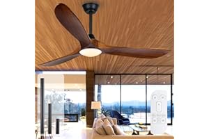 OUENGK Ventilatore da soffitto in legno rustico da 152 cm con luce e telecomando, ventilatore da soffitto con motore CC reversibile a 6 velocità per balcone, ventilatore da soffitto per esterni interni