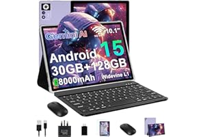 OANGCC Tablet 10 Inch Android 15, 30GB RAM+128GB ROM (TF 2TB), 5G WiFi Tablets,Gemini AI/Widevine L1/8000 mAh/Octa-Core 2.0 GHz/Bluetooth 5.0/GPS/Face ID/2-in-1 Tablet with Mouse and Keyboard - Purple