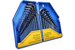 S&R Chiavi a Brugola - Set Brugole Metriche e in Pollici e Lunghe e Corte. Kit Brugole di 30 Chiavi Esagonali Allen da 0,7 a 10mm per Bici, Moto Auto, Mobili, Elettrodomecisti.