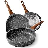 RIOVARM Induction Frying Pan Set Nonstick Cookware 20cm 24cm 28cm Granite Omelet Pan PFOA Free Marble Pans with Heat Resistan