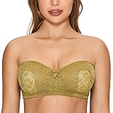 DOBREVA Women's Lace Strapless Bra See Through Minimizer Plus Size Underwire Sexy Bandeau